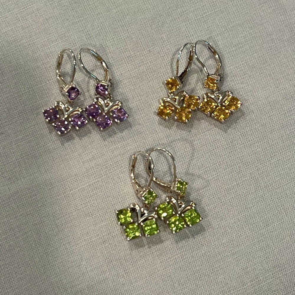 Set of 3 ~ Amethyst, Citrine and Peridot chandelier style earrings.